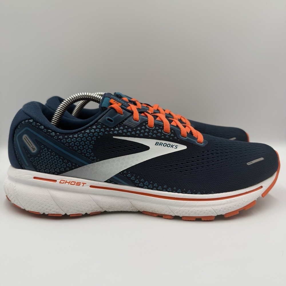 Brooks Ghost 14‎ Blue Running Shoes Men's Size 10 White Orange Athletic Sneakers